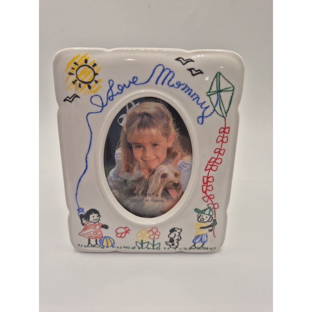 Vintage I Love Mommy Ceramic Picture Photo Frame 1988 Colorful Crayons Draw